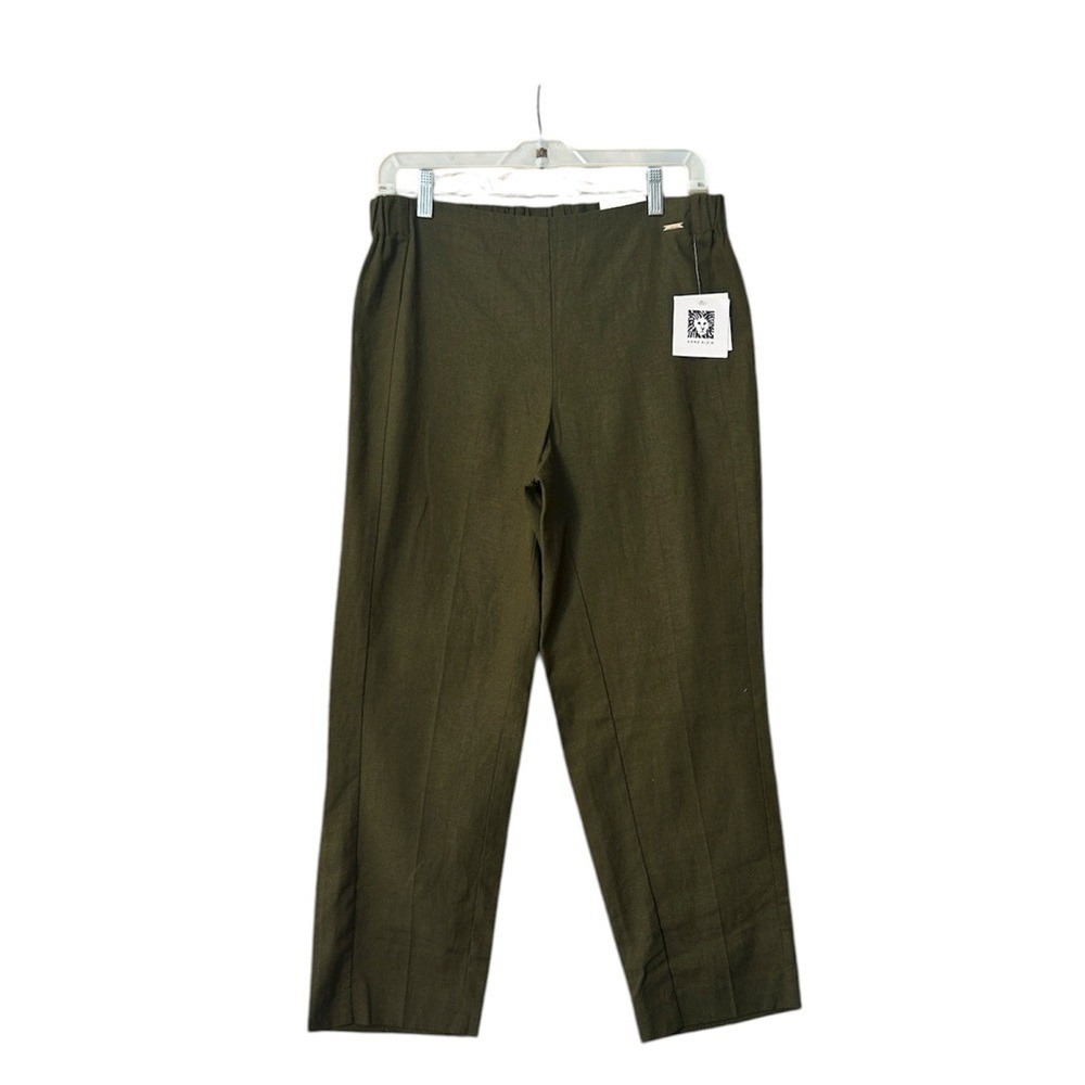 NWT ANNE KLEIN Slim Ankle‎ Pants Women Size S Hunter Green Linen Blend Casual